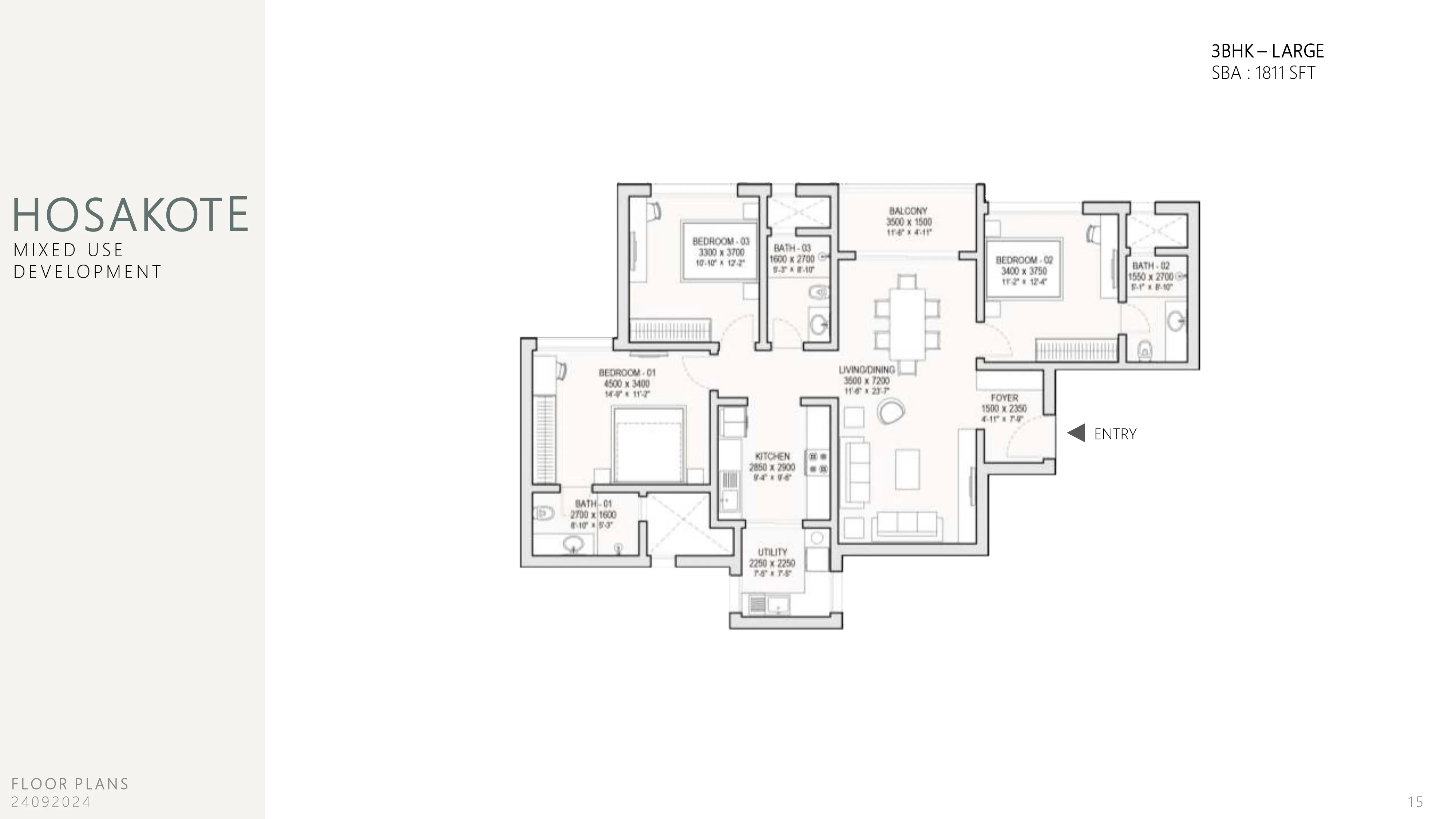 Sobha Hoskote 3 BHK Floor Plan