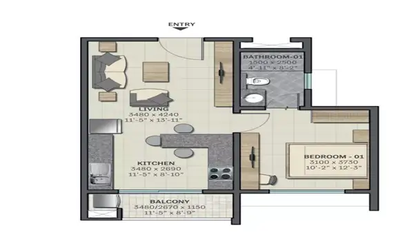 1 BHK floor plan of Sobha Hoskote