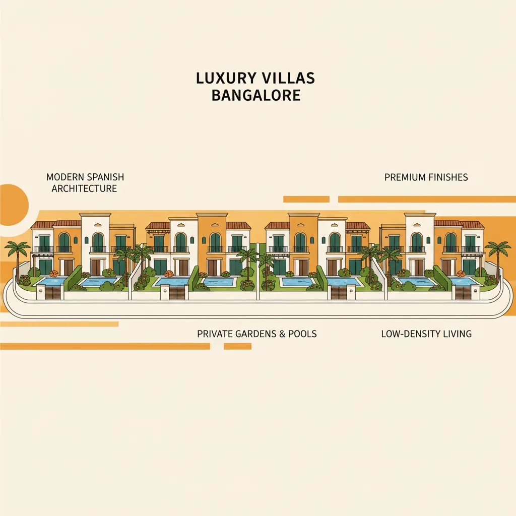 Luxury villa residential community in Bangalore with Spanish-style architecture and terracotta roofs