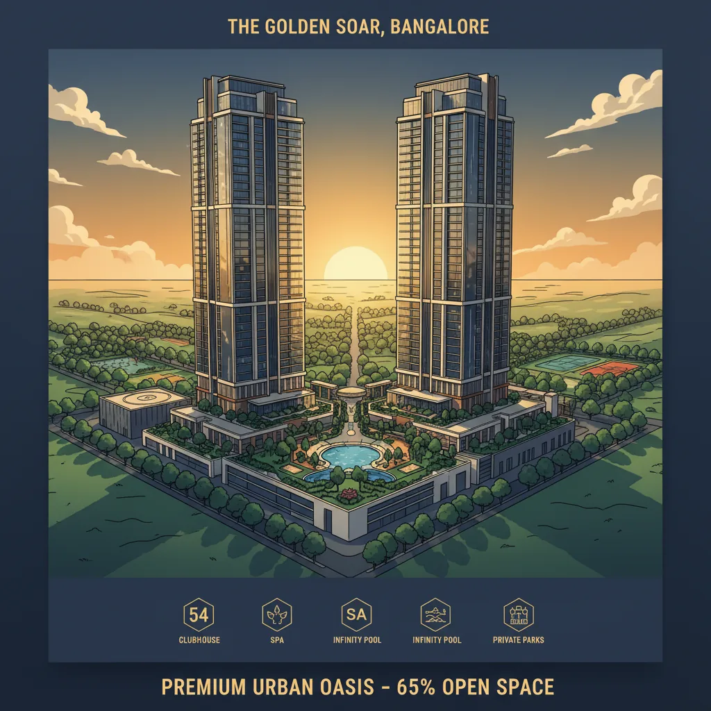 Modern luxury residential high-rise towers in Bangalore with green landscape, contemporary architecture, and premium amenities