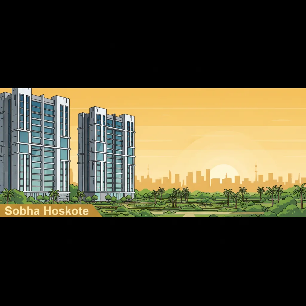 Modern high-rise residential towers at Sobha Hoskote luxury township in East Bangalore with landscaped gardens
