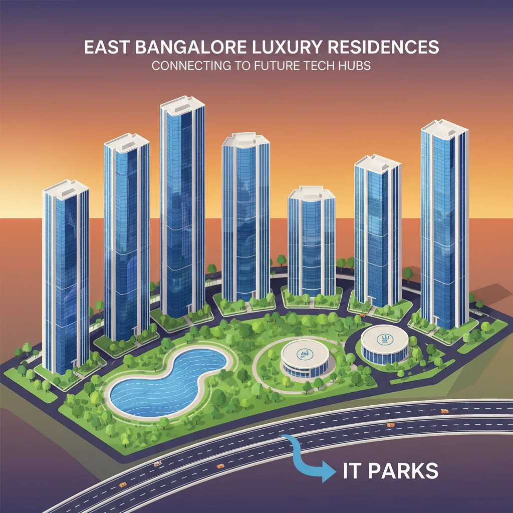 Modern luxury residential township aerial view with high-rise towers in East Bangalore