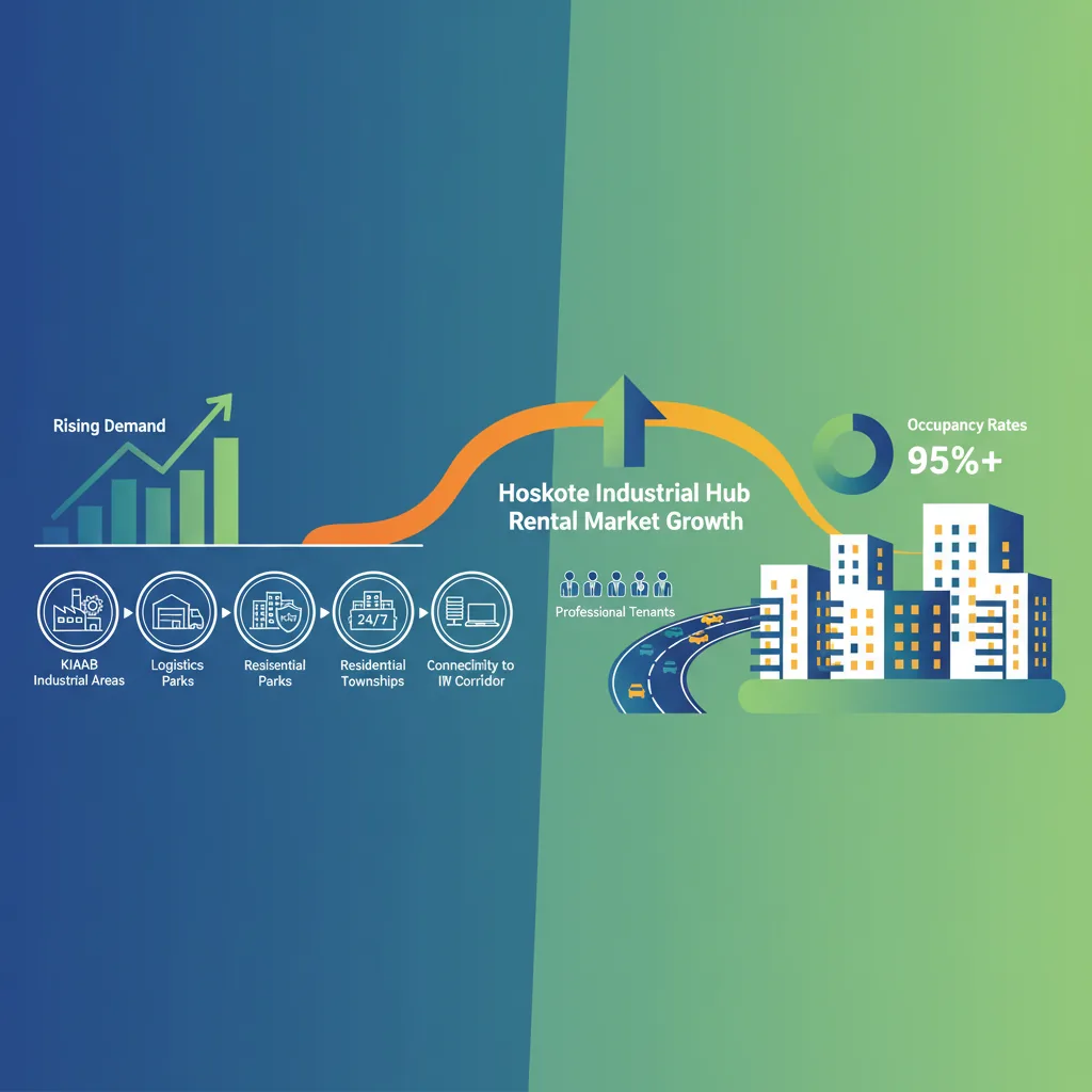 Hoskote Industrial Hub rental market growth infographic showing KIADB areas, logistics parks, and residential townships