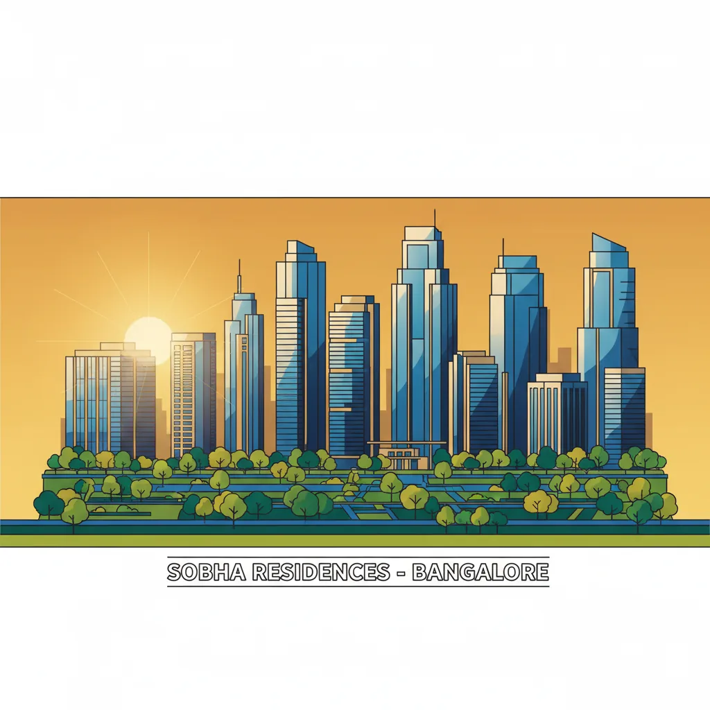 Modern luxury apartment buildings in Bangalore cityscape with contemporary high-rise towers and lush green landscaping
