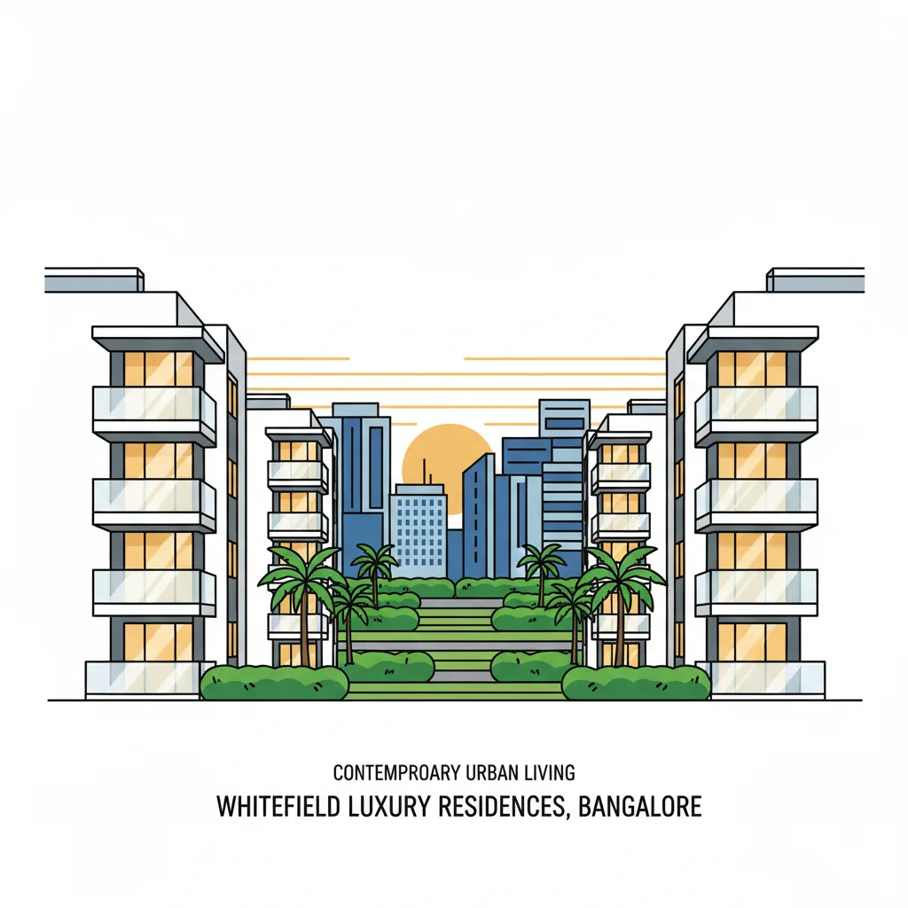 Modern luxury residential apartment complex in Whitefield Bangalore with contemporary architecture and tech park skyline