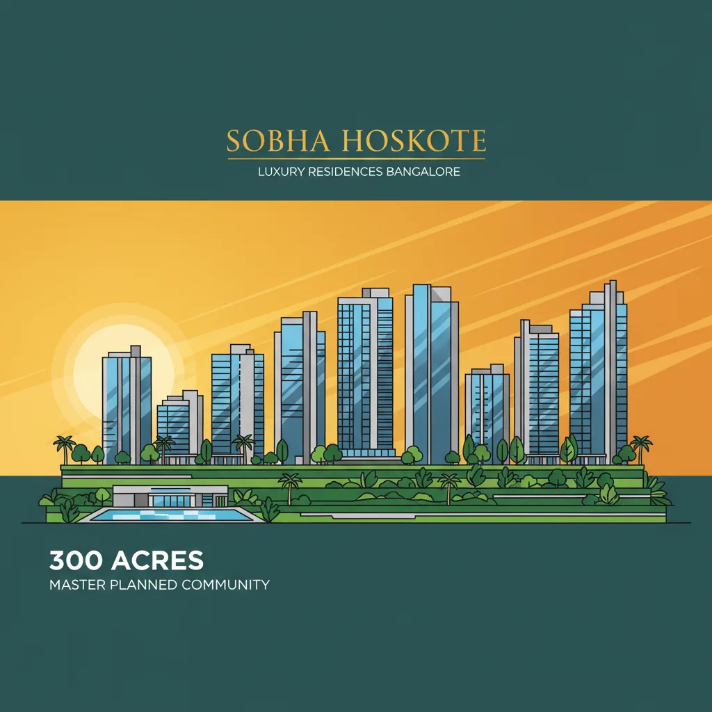 Modern luxury residential high-rise towers at Sobha Hoskote township, a 300-acre master planned community in Bangalore with premium amenities