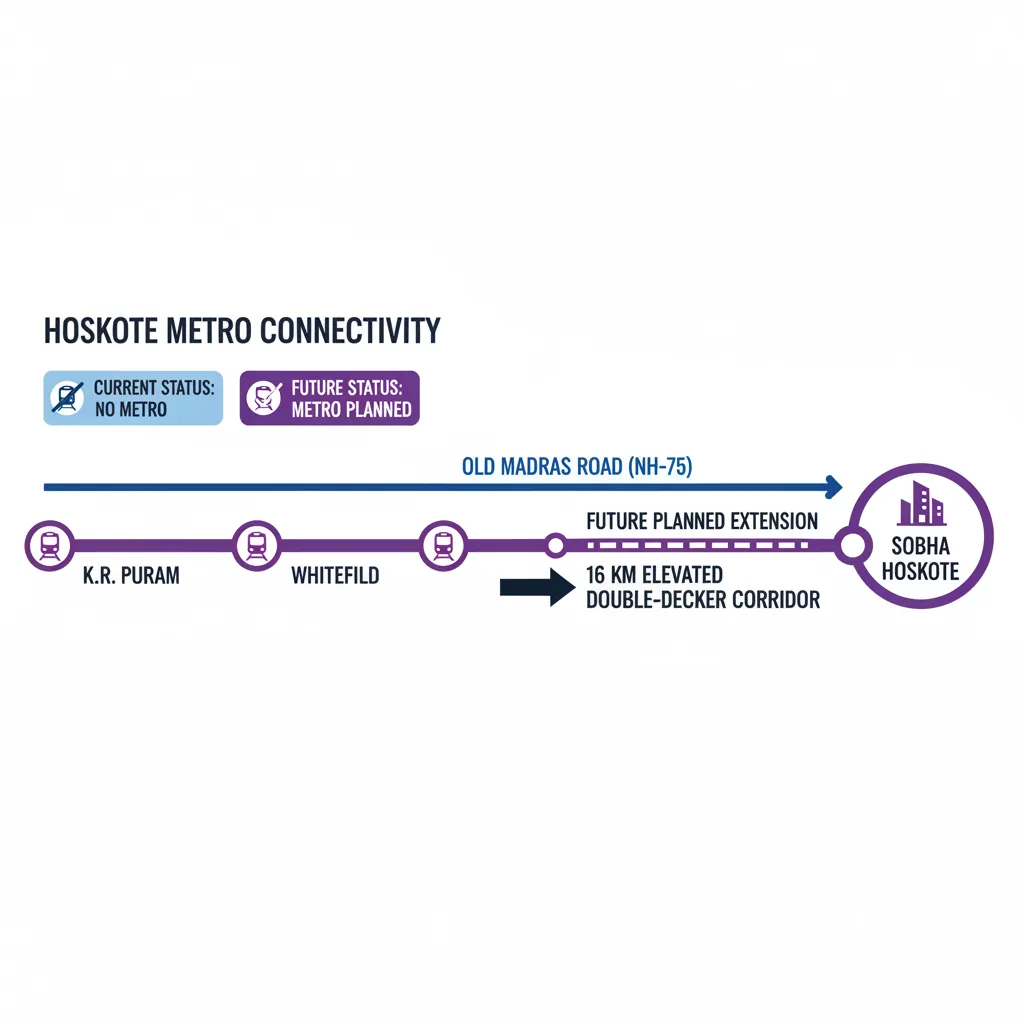 Hoskote metro connectivity map showing Purple Line extension from K.R. Puram to Hoskote with proposed 16km elevated corridor and double-decker design