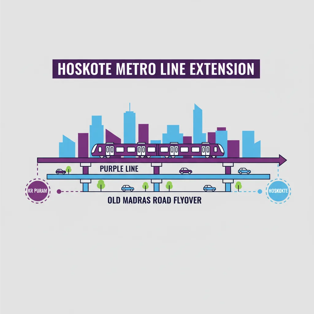 Infographic showing the Hoskote Metro Line Extension Purple Line route from KR Puram to Hoskote with double-decker corridor design