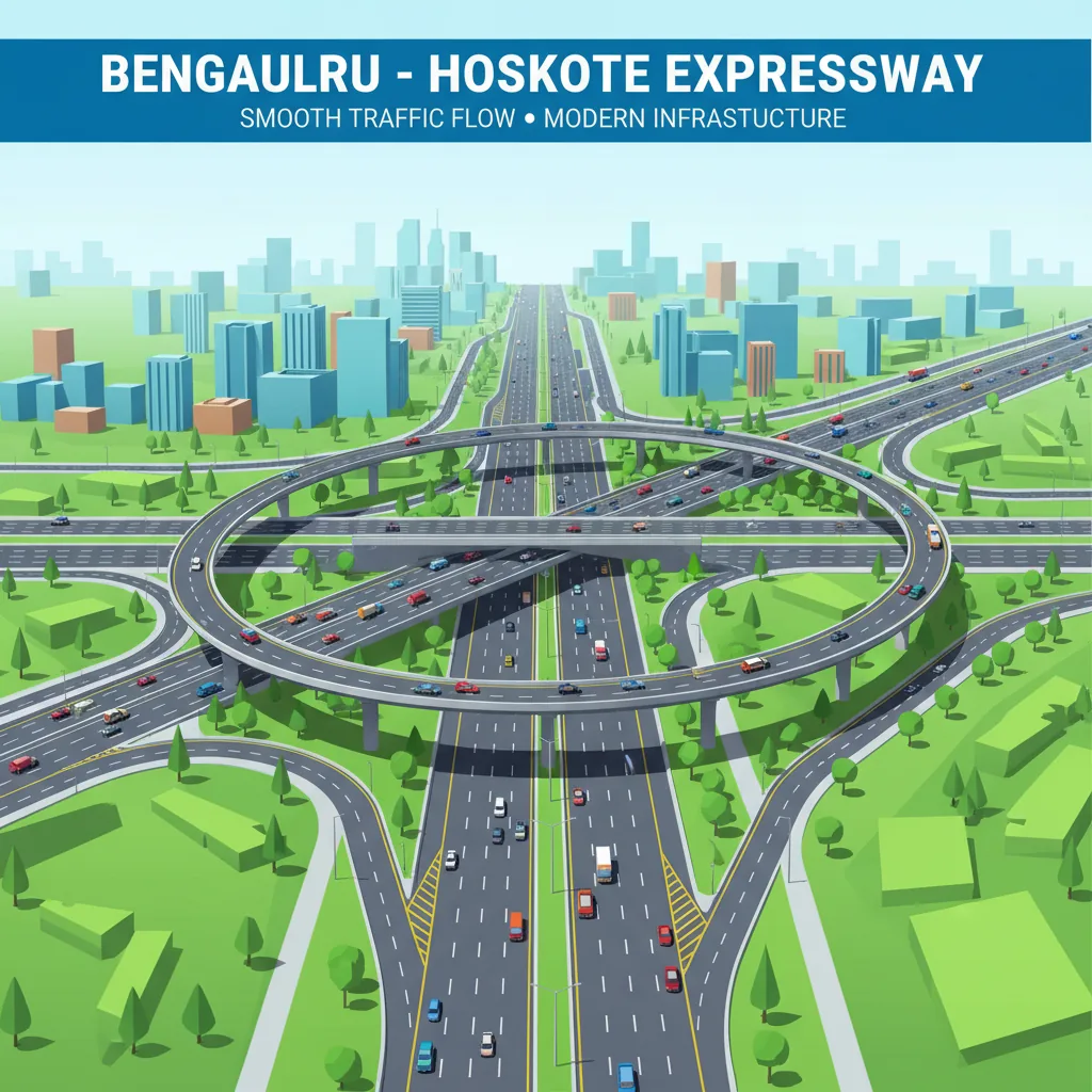 Modern 10-lane NH-75 highway aerial view connecting Bengaluru to Hoskote