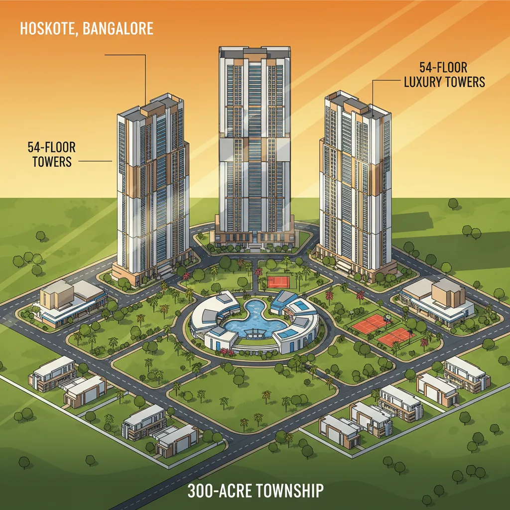 Luxury Apartments in Hoskote - Modern luxury high-rise residential towers with lush green landscape and premium amenities