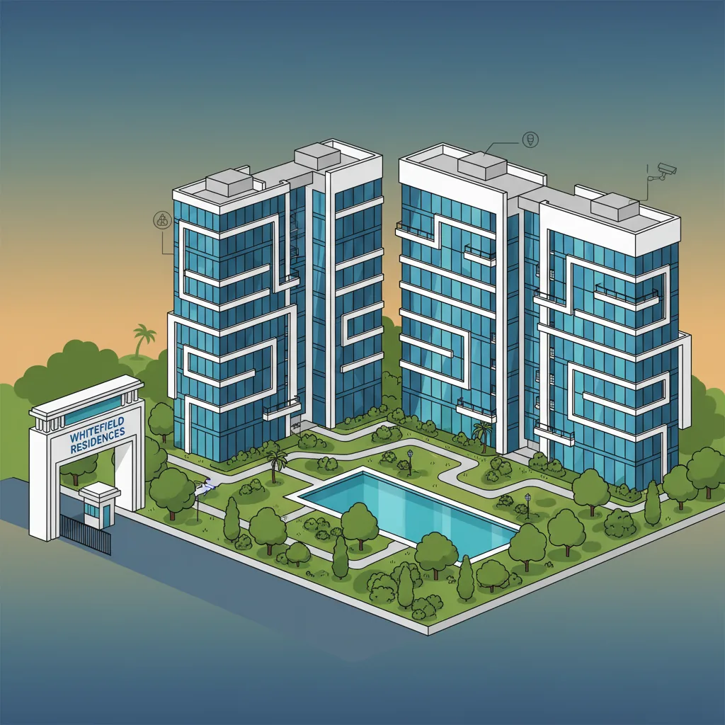 Modern luxury residential apartment complex in Whitefield Bangalore with contemporary architecture and landscaped gardens