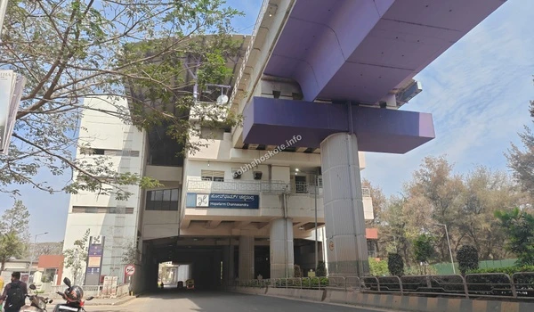 Modern elevated metro station building and purple tracks at Hopefarm Channasandra, Bangalore.