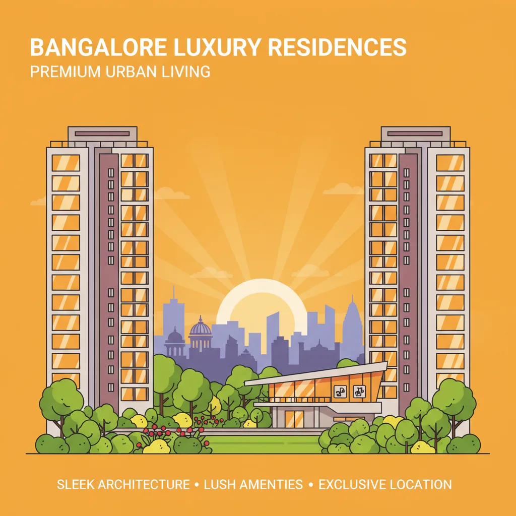 Modern luxury residential towers in Bangalore at golden hour with landscaped gardens and premium amenities