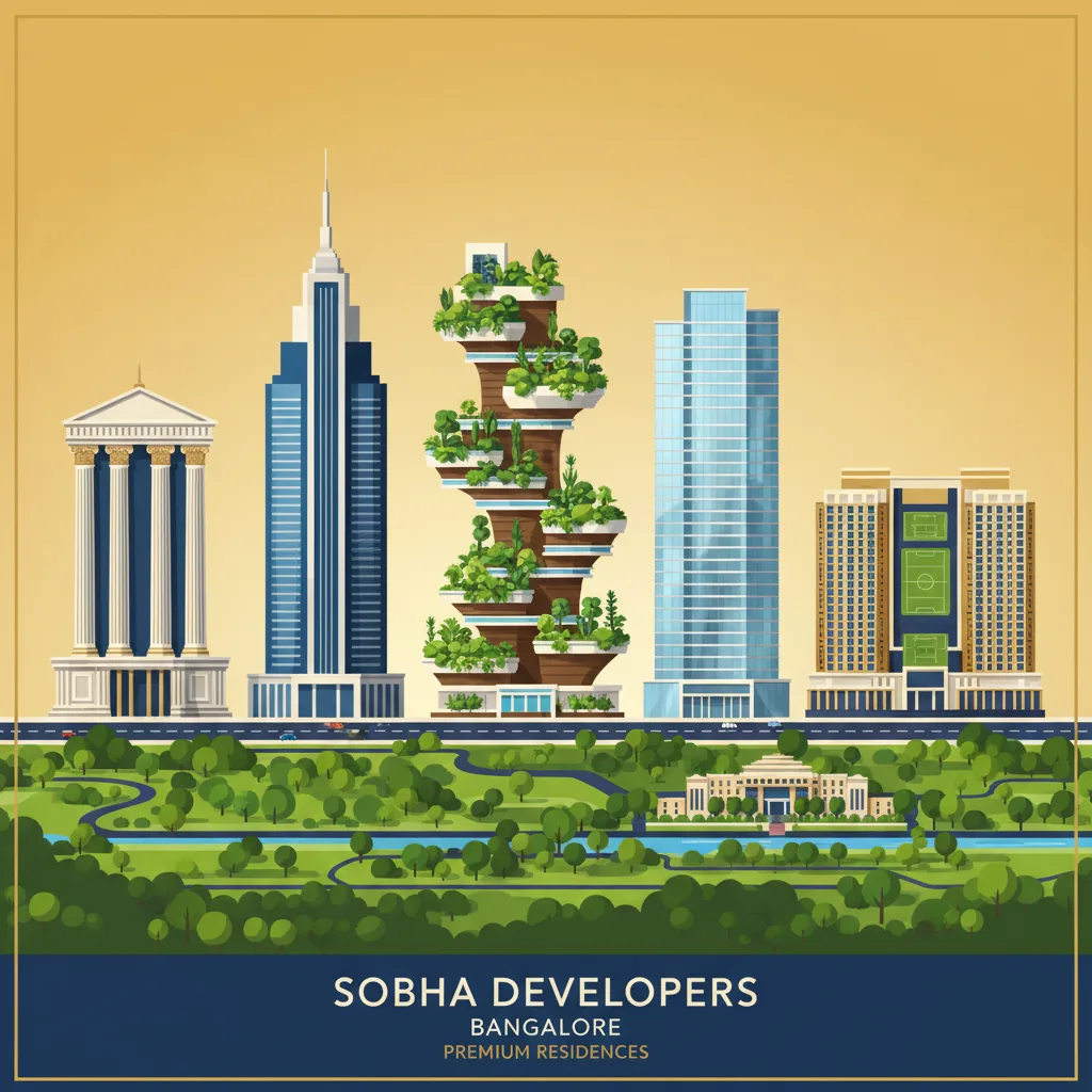 Modern luxury real estate hero image showing premium residential towers with Greek, New York, and biophilic architectural themes in Bangalore
