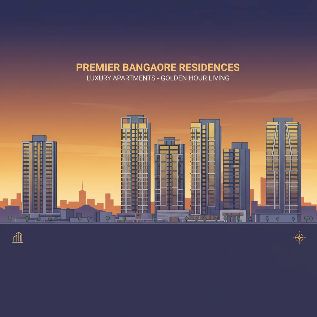 Modern luxury residential apartment towers in Bangalore cityscape with glass facades and premium real estate development