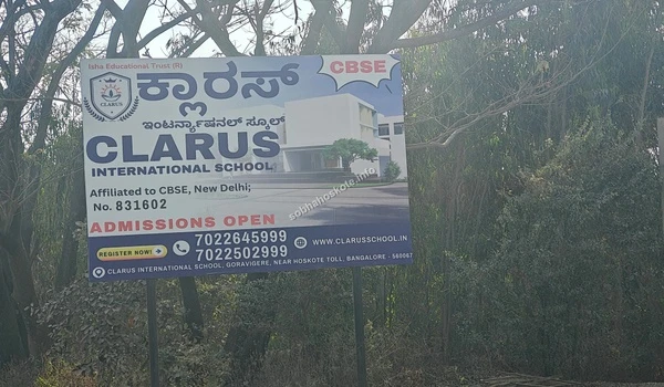The official Clarus International School admission board detailing CBSE affiliation and contact information near Sobha Hoskote