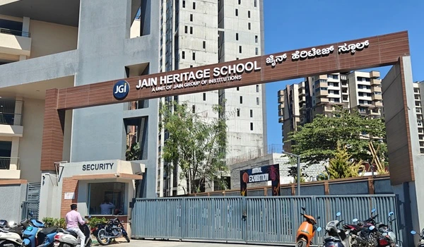 External view of Jain Heritage School building near Sobha Hoskote highlighting the educational facilities for residents