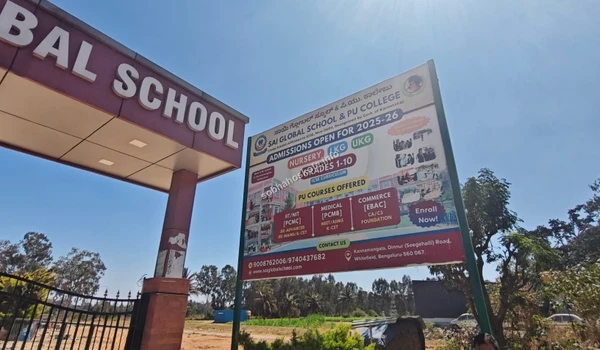 Latest admission open board for 2025-26 at Sai Global School and PU College near Sobha Hoskote
