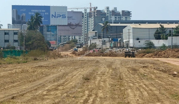 Close-up of the prepared ground surface highlighting the initial phase of foundation work at the Sobha Hoskote project