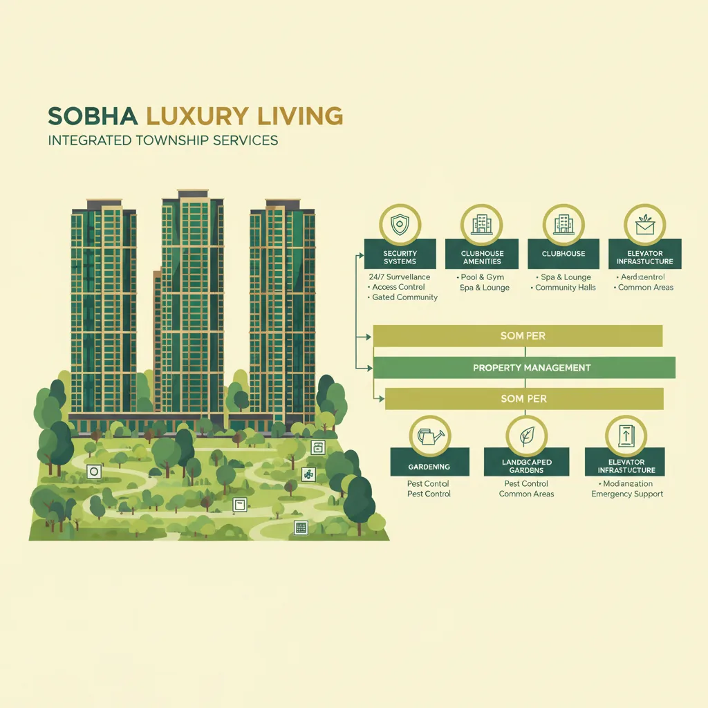 Modern luxury residential high-rise towers in a lush green 300-acre township showing maintenance and property management services