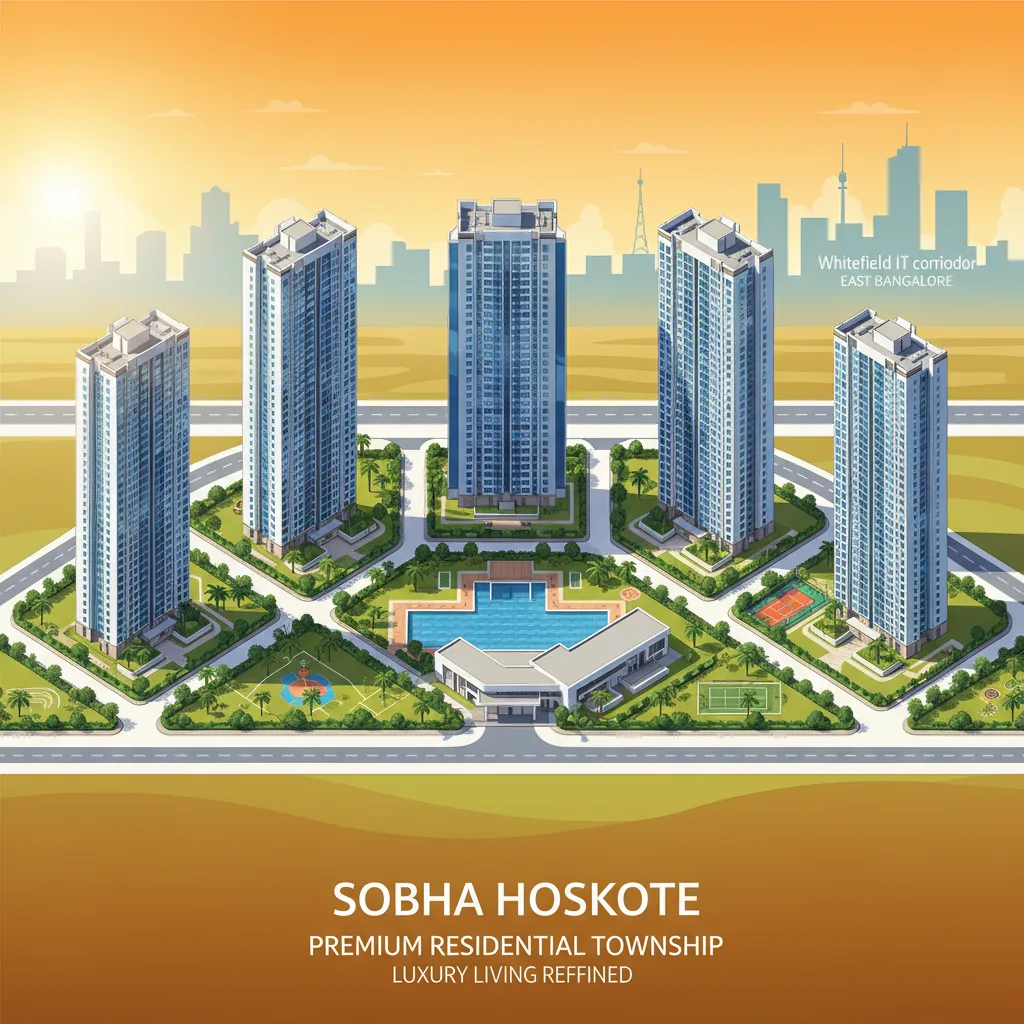Sobha Hoskote luxury residential township aerial view with high-rise towers and landscaped gardens