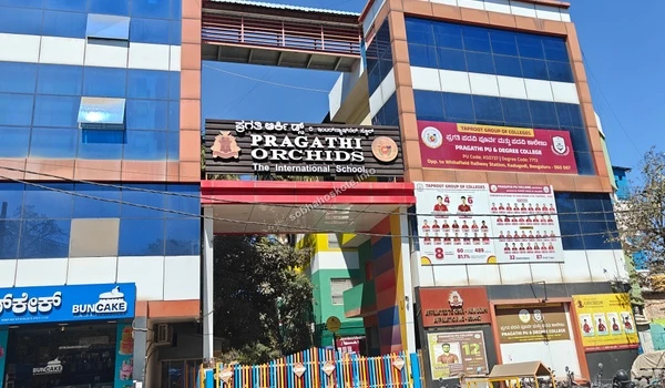 Exterior building view of Pragathi Orchids The International School and PU College near Sobha Hoskote