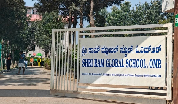 Exterior view of the Shri Ram Global School OMR campus entrance providing easy access for Sobha Hoskote residents