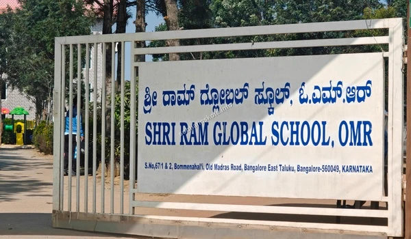 Official signage of Shri Ram Global School OMR situated on Old Madras Road close to Sobha Hoskote