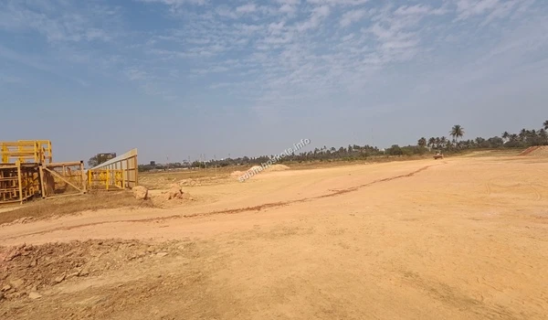 Broad view of the site development phase featuring land contouring and material staging at Sobha Hoskote