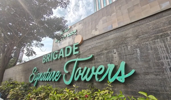 Close-up detail of the premium branding at the entrance of the major tech hub serving the Sobha Hoskote community