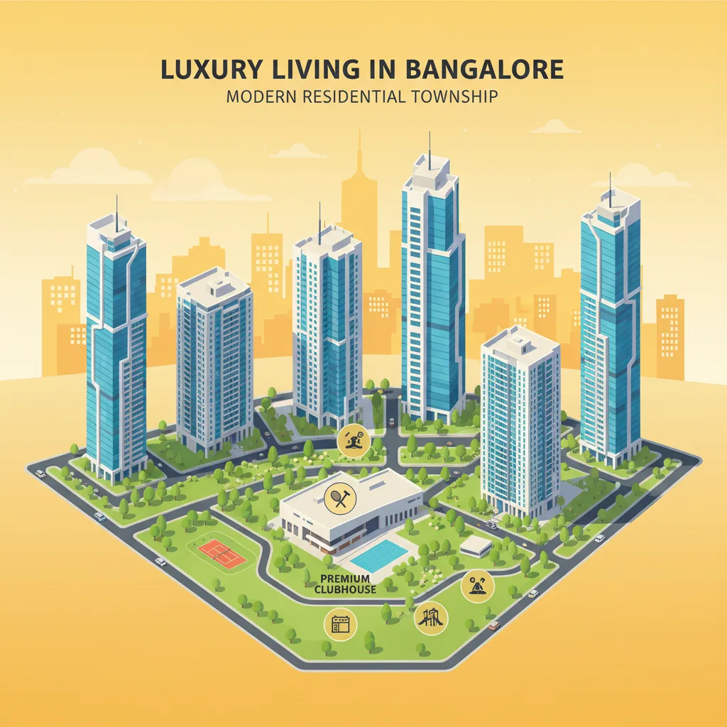 Modern luxury residential township aerial view of Sobha Limited projects in Bangalore with glass-facade towers and landscaped gardens