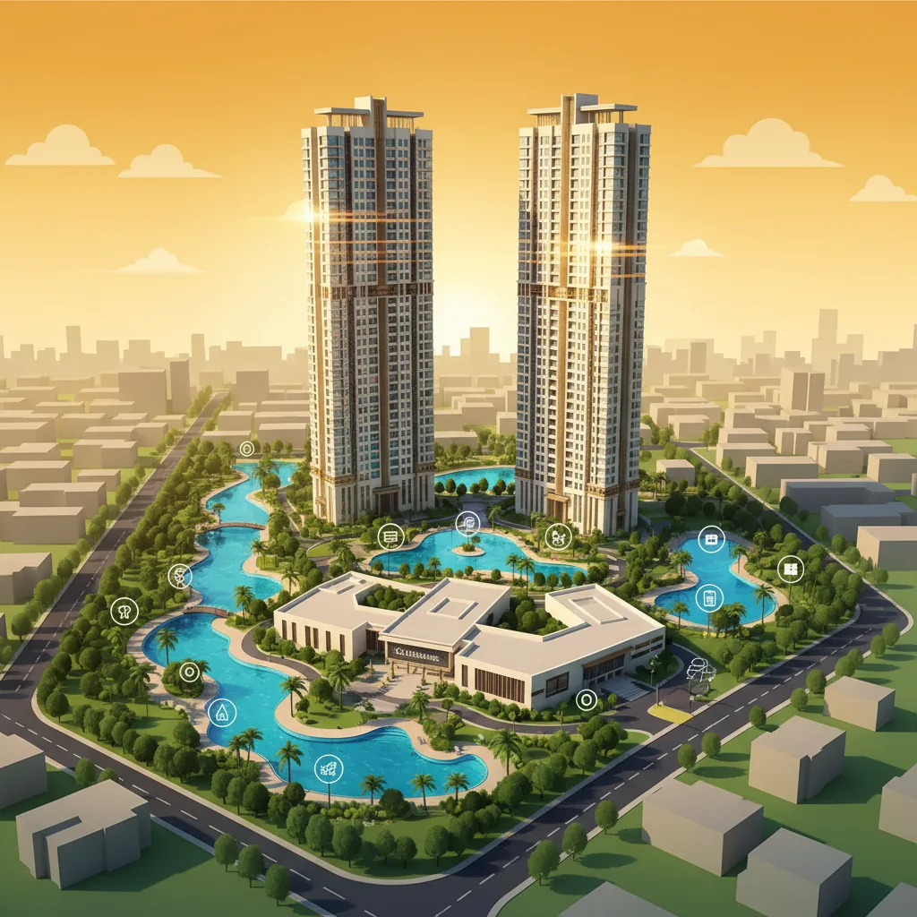 Modern luxury residential high-rise towers in Bangalore, 54-floor skyscrapers, premium real estate development