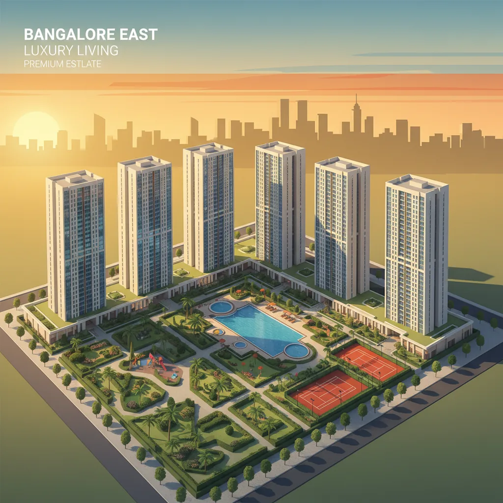 Modern residential apartment towers in Bangalore East - luxury township aerial view with high-rise buildings