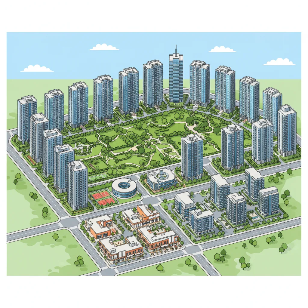 Sobha Hoskote 300-acre township aerial view of integrated residential towers and green spaces